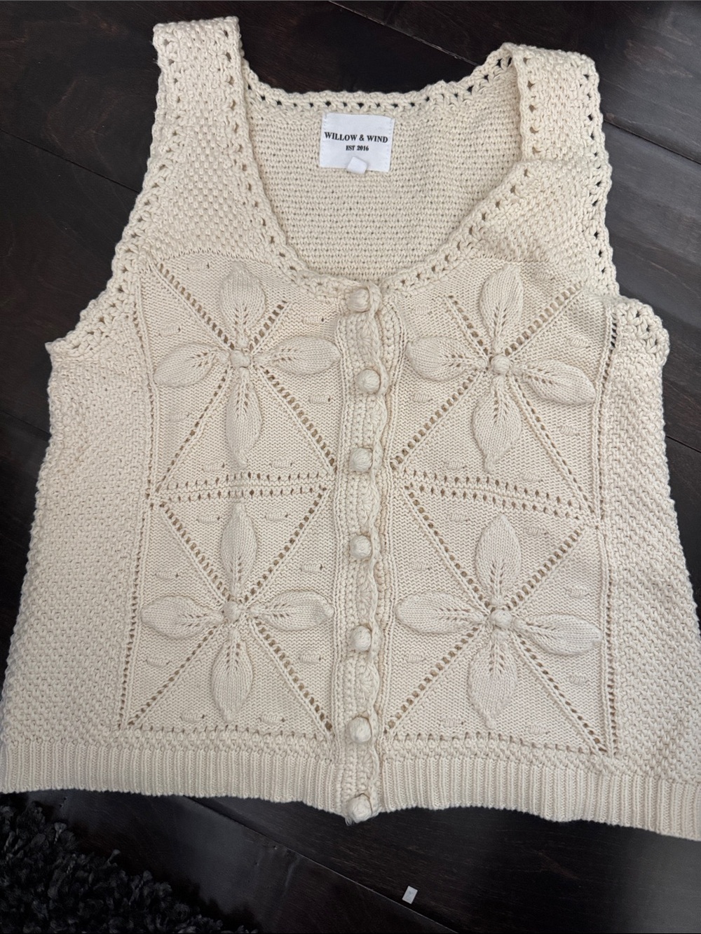 Willow & Wind Cream Crochet Knit Button-Front Tank